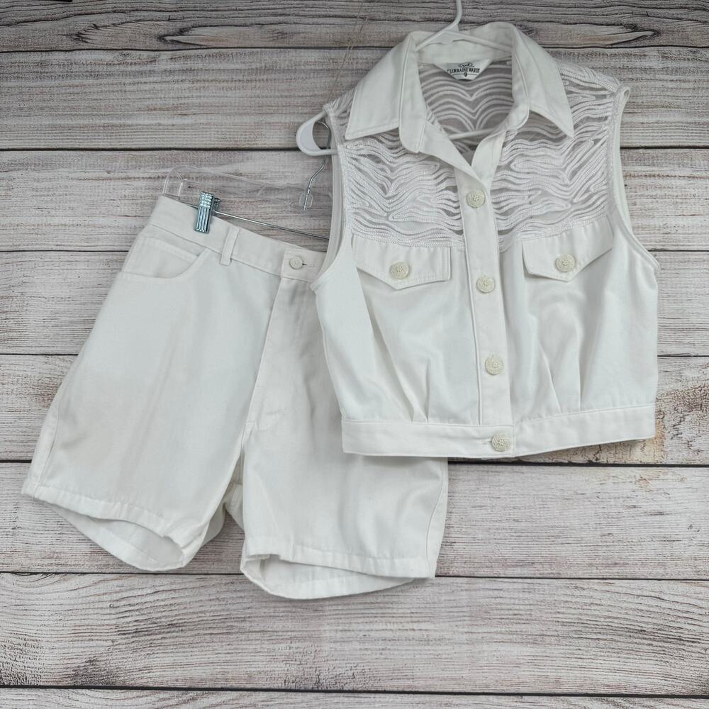 Vintage Opal Lorraine Wardy Jean‎ Shorts and Vest Set Womens 28 Medium White